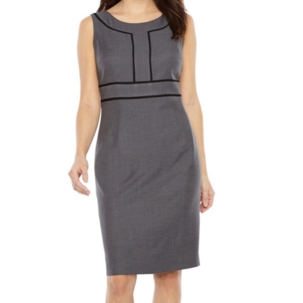Black Label By Evan-Picone Sleeveless Sheath Dress Size 6 Black Gray Boat Neck